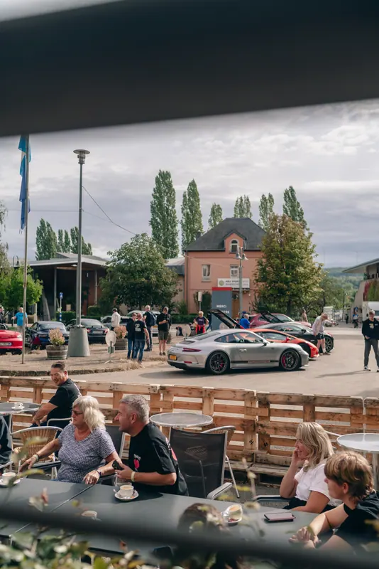 People meeting at a stop on the tour